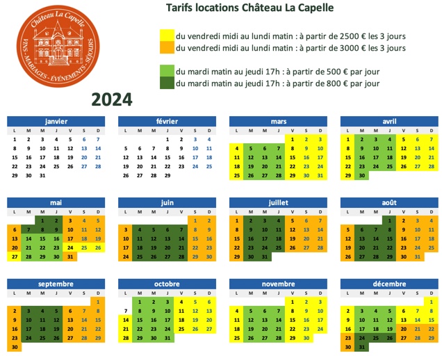 tarif locations Château La Capelle 2024