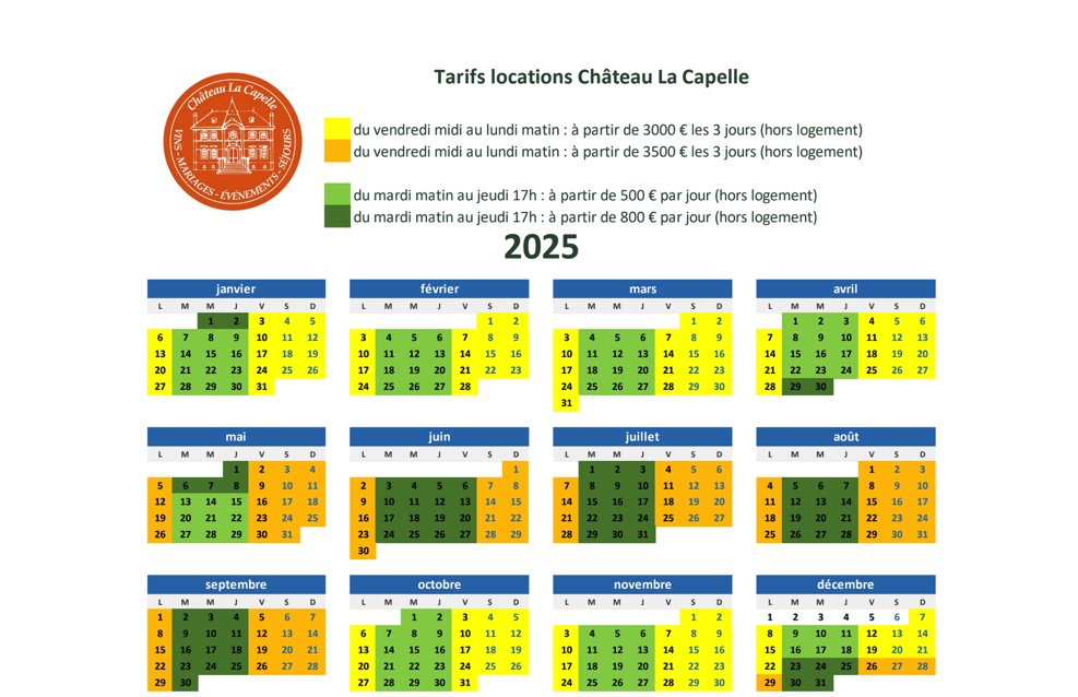 Château La Capelle tarifs 2025