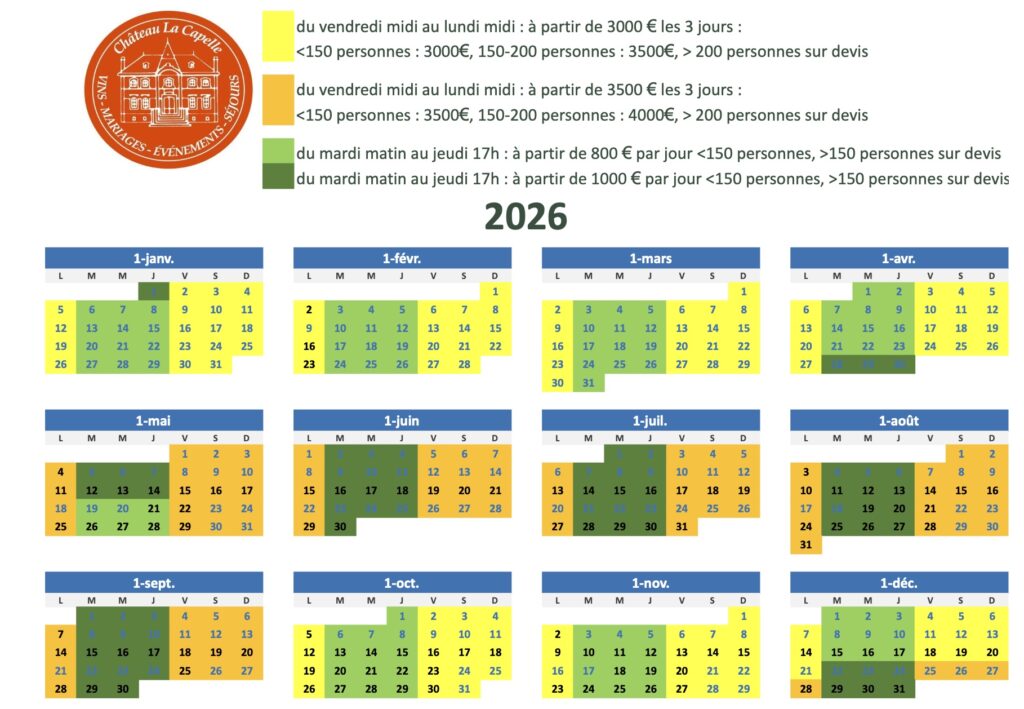 Château la Capelle - Tarifs de location 2026